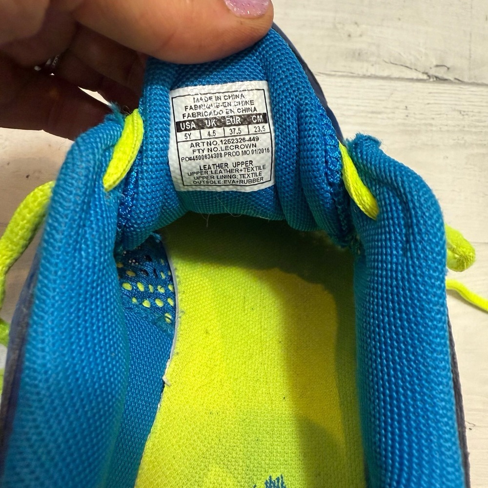 Under armour kids blue yellow athletic‎ running shoes big kids size 5 - Picture 6 of 11